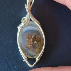 Elegant Silver Wire Moss Agate Pendant